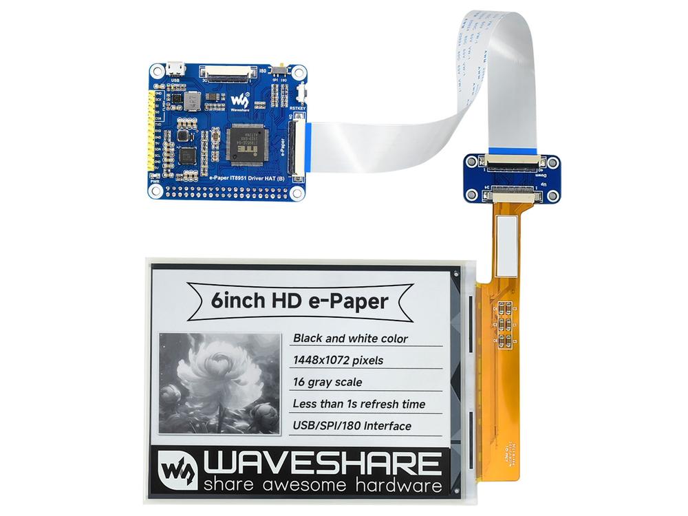 Waveshare 1448×1072 high definition, 6inch E-Ink display HAT for Raspberry Pi