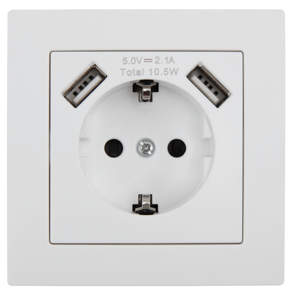 McPower power socket with 2x USB-A 10.5W - 250V/16A - White