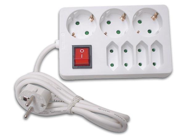 Socket outlet with 3 x socket + 4 x euro socket and switch - german socket