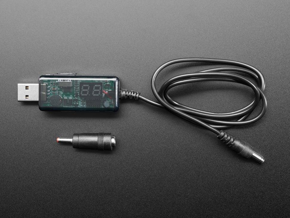 Adafruit USB naar 5,5 mm/2,1 mm DC-boosterkabel - 9 V of 12 V output