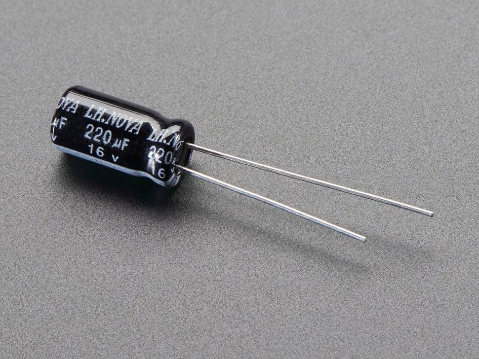 Adafruit 220uF 16V elektrolytische condensatoren - verpakking van 10