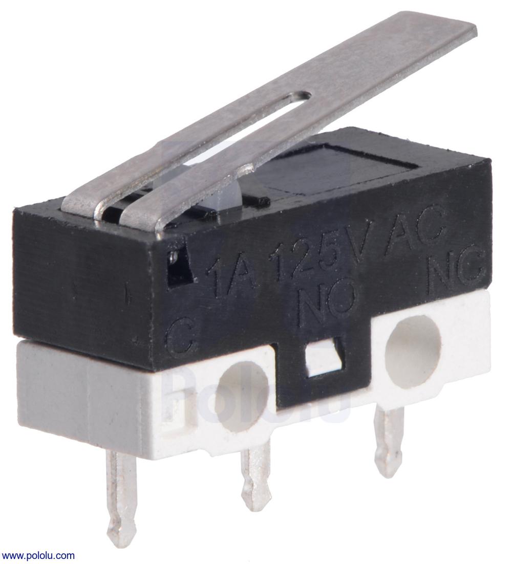 Mini interrupteur à action instantanée avec levier de 13,5 mm : 3 broches, SPDT, 1 A