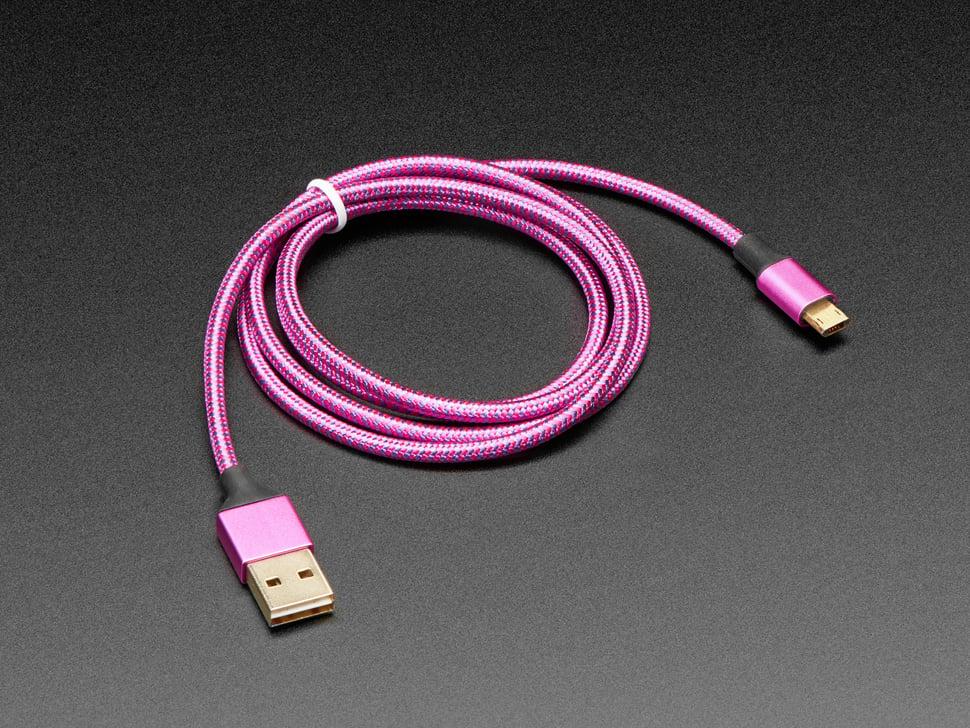 Adafruit Volledig omkeerbare roze/paarse USB A naar micro B-kabel - 1 m lang