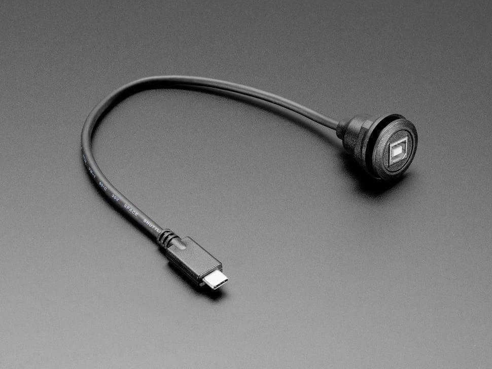 Adafruit Ronde paneelmontage USB-kabel - USB-B-aansluiting naar USB-C-stekker