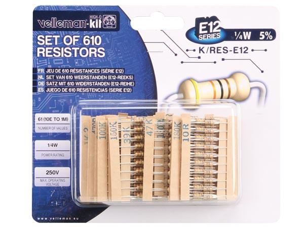 Conjunto de 610 resistores (série E12) - 1/4W - 5%
