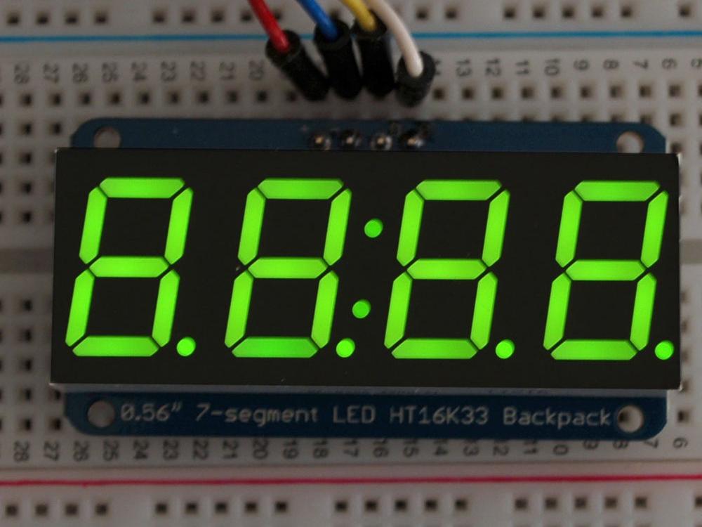 Adafruit 0,56" 4-siffrig 7-segmentsdisplay med I2C-ryggsäck - Grön