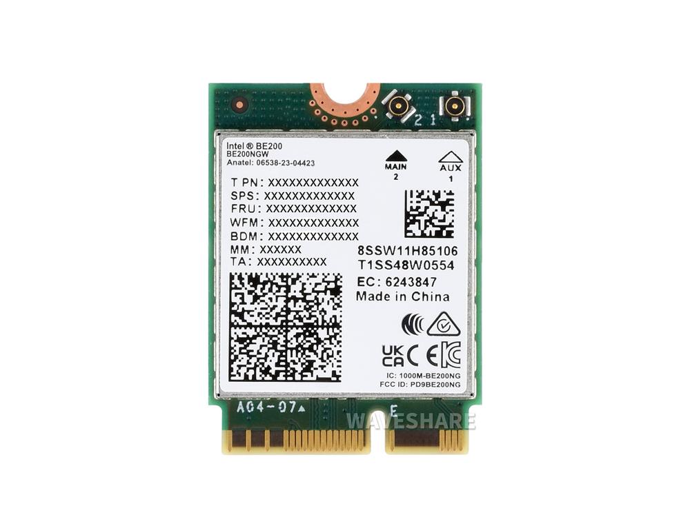 Waveshare Draadloze BE200 NIC, Gigabit Tri-Band Wi-Fi 7, IEEE 802.11a/b ...