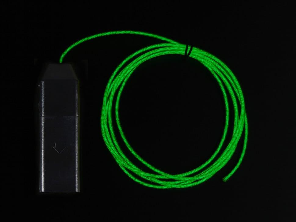 Adafruit EL Flowing Effect Wire met omvormer - green 2,0 meter (6,5 ft)