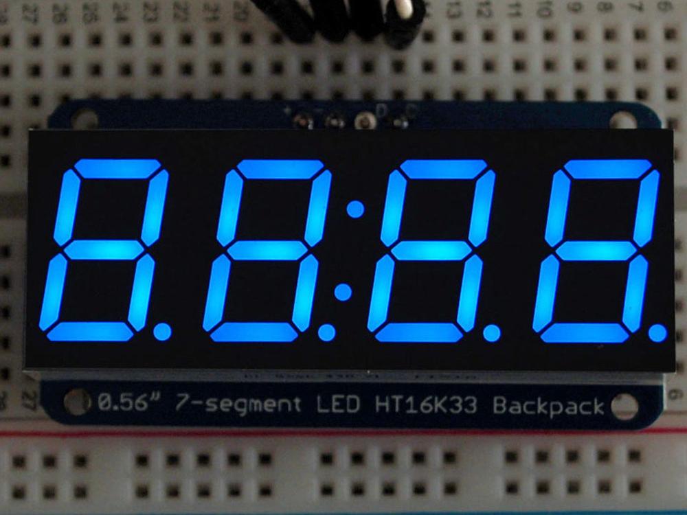 Adafruit 0,56" 4-siffrig 7-segmentsdisplay med I2C-ryggsäck - Blå