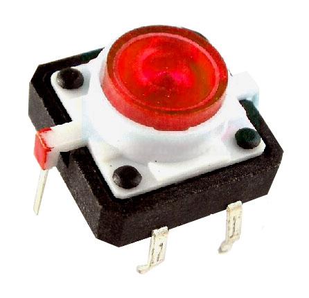 12mm push buttons with red LED - 5 pieces