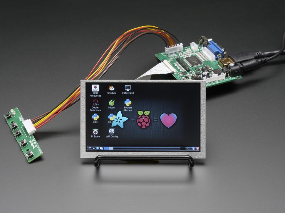 Adafruit HDMI 4 Pi 5" display geen touchscreen 800x480 - HDMI/VGA/NTSC/PAL